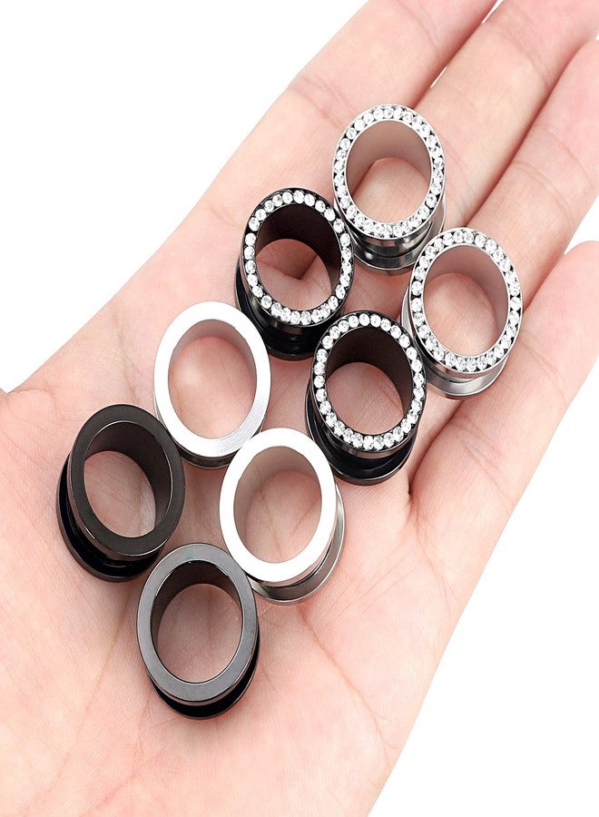 Qmcandy 8pcs Stainless Steel Screw Fit Ear Tunnels Single Row CZ Gem Tunnels Piercing Gauge 2G(6mm) - Image 4
